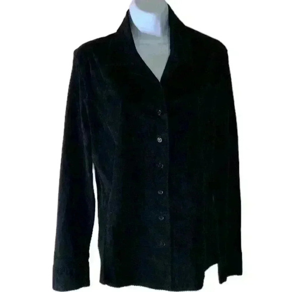 Brandon Thomas Suede Leather Jacket Black Women's Size Small Button Front Blazer - Picture 3 of 7